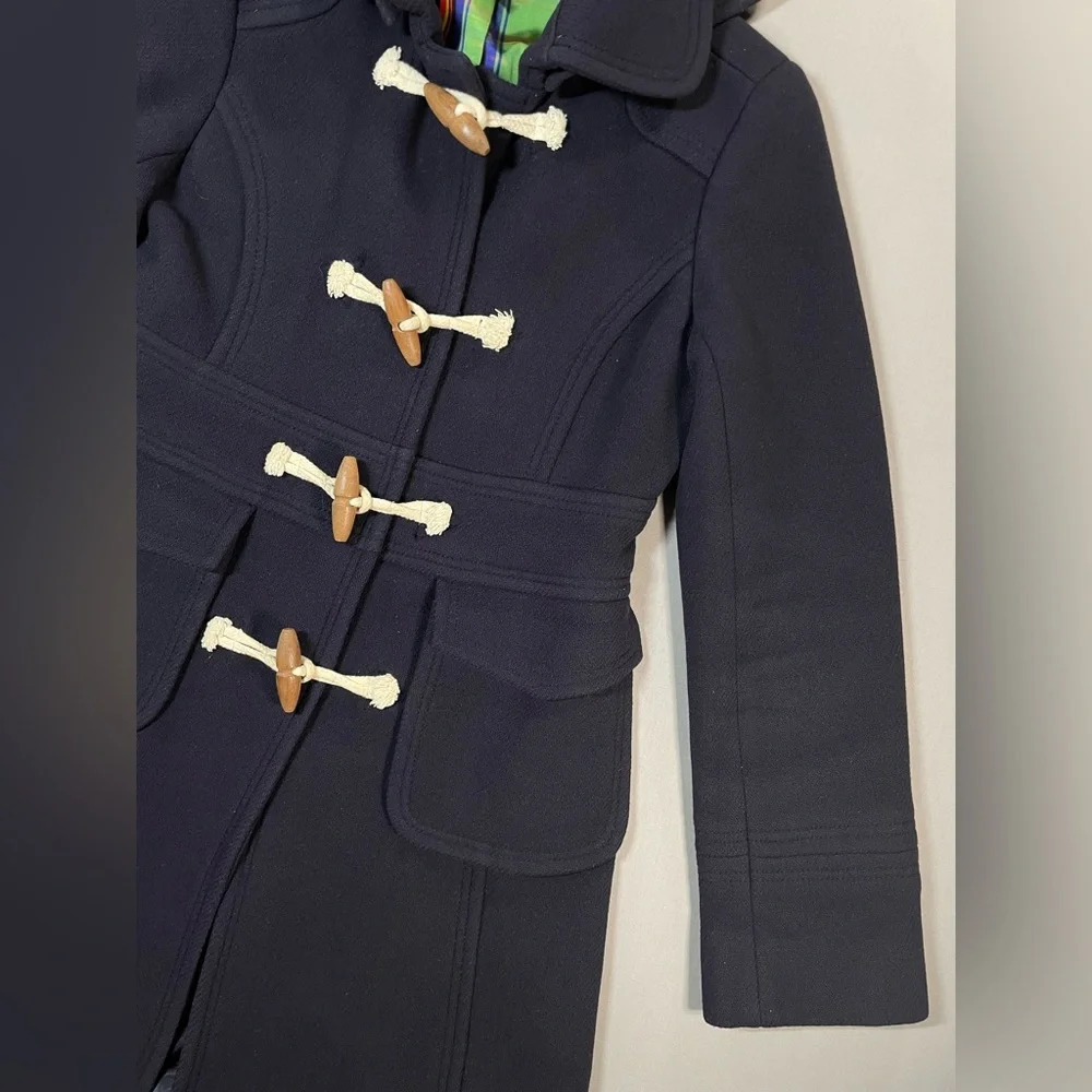 J Crew Duffle Coat, Removable Hood, Wood Toggles, Wool-Blend, Navy - Womens 4 - Picture 11 of 16